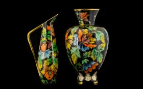 H Bequet Belgium A Mid Century Hand Finished Footed Vase And Accompanying Ewer Large waisted vase,