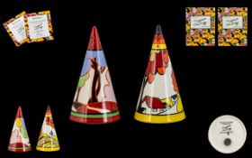 Wedgwood Bizarre Clarice Cliff Hand Painted Limited Edition Conical Form Sugar Sifters Blue Autumn