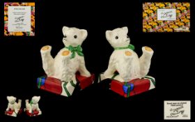 Wedgwood Bizarre Clarice Cliff Hand Painted Limited Edition Teddy Bear Bookends Number 50 of 150,