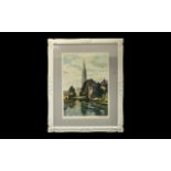 Framed Engraving Signed E Callow Housed in French style painted frame, depicting a river scene
