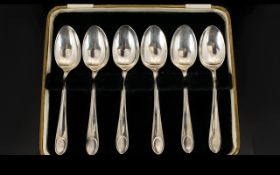 A Boxed Set Of Six Silver Teaspoons, Of plain form, housed in original fitted box, fully