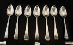 George III Thomas Wallis II Set of 7 ( Seven ) Silver Teaspoons. Hallmark London 1802, Makers Mark