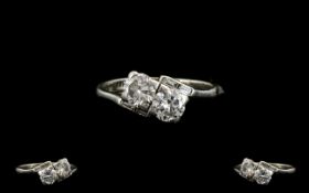 18ct White Gold - Superb Quality Two Stone Diamond Ring with Baguette Diamond Shoulders From the