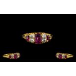 Antique Period - 18ct Gold Attractive Ruby and Diamond Ring, Gypsy Setting. c.1900.