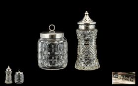 Edwardian Period Silver Topped Cut Glass Sugar Sifter. Hallmark Sheffield 1907, Height 6.