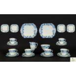 Fentons Bone China Art Deco Tea Service Pattern Number 6676 Comprising five cups saucers, side