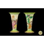 Clarice Cliff Hand Painted 1930's Trumpet Shaped Vase ' Alton ' Brown Design - Bizarre Range. c.