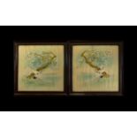 A Pair Of Late 19th/Early 20th Century Embroidered Oriental Panels On Silk Each framed and glazed, a