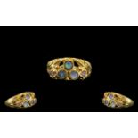 Antique Period Attractive 14ct Opal and Pink Sapphire Set Dress Ring - the 3 pavee opals of