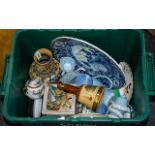 A Mixed Box of Ceramics A varied lot to include two handpainted delft wall chargers,