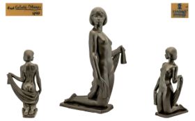 Lladro - Very Large and Impressive Female Nude Bronze Cast Porcelain Figurine with Display Stand,