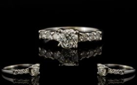 18ct White Gold Very Attractive and Pleasing Diamond Set - Ladies Dress Ring. The Central Diamond