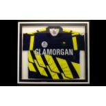 Cricket Interest Glamorgan County Cricket Club Signed Jersey Housed in contemporary box frame,