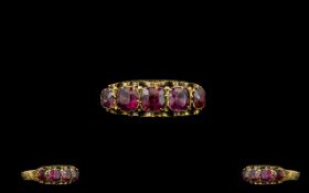 Victorian Period 15ct Gold Very Attractive 5 Stone Fire Ruby Set Ring, Lovely Setting.