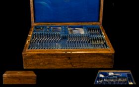 Early 20th Century Oak Cased Canteen Of Cutlery Hinged top with drop in tray, comprising forks,