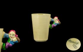 Clarice Cliff - Novelty Newport Pottery Hand Painted 1930's Elf / Gnome Figural Handle Beaker,