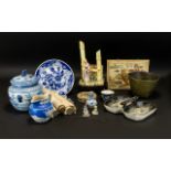 A Mixed Box Of Oriental Items A varied lot to include blue and white bud vase,