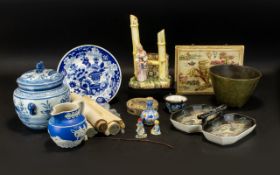 A Mixed Box Of Oriental Items A varied lot to include blue and white bud vase,