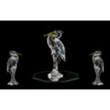 Swarovski - Silver Crystal Figure - Feathered Beauties ' Heron ' Yellow Beak, Jet Black Feathers,