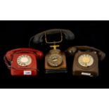 TELEPHONES X 3. Three vintage telephones to include 1 red, 1 brown and 1 bakelite handled, please