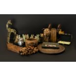 A Mixed Collection of Carved Decorative Figures and Collectables to include a small folding Anglo