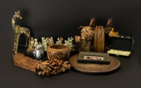 A Mixed Collection of Carved Decorative Figures and Collectables to include a small folding Anglo