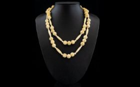 Early 20th Century Well Carved Bone Necklace with Gold Tone Circular Clasp. Please See Photo, 20