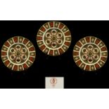 Royal Crown Derby Old Imari 22ct Single Gold Band Set of 3 Large Cabinet Plates. Pattern No 1128 &