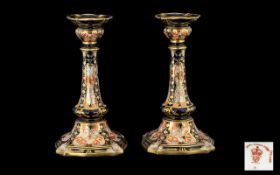 Royal Crown Derby Very Fine Pair of Imari Pattern Candlesticks - of pleasing form and colour.