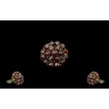 18ct White Gold Garnet Set Cluster Ring - Flower head Design.