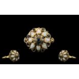 Ladies Attractive 14ct Gold Opal and Sapphire Set Cluster Ring - Ornate Expensive Flower head