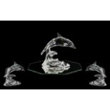 Swarovski Silver Crystal Figure Aquatic Worlds Series ' Dolphin of a Wave ' Designer Michael Stamey.