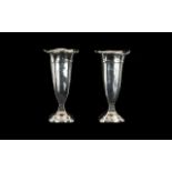 1920's Pair of Solid Silver Vases - of tapered form with frilled edge top border and shaped