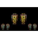 A Pair Of Miniature Oriental Cloisonne Vases Each of baluster jar form,