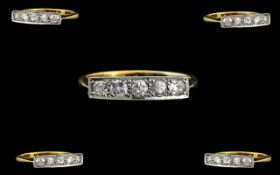 18ct Gold and Platinum Attractive Designed 5 Stone Pave Set Diamond Ring, From The 1920's Period.