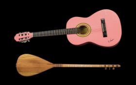 Stretton Payne Acoustic Guitar Finished in candy pink with floral decal to sound hole,