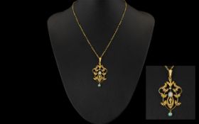 Victorian Period Superb Quality and Attractive / Fancy 9ct Gold Pendant Drop Set with Opals and Seed