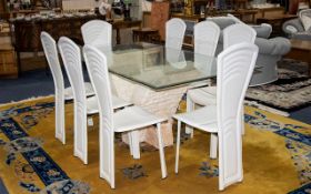 A Modern Continental Table And Chairs Bevelled glass table with brick and marble effect V-Form