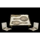 Ladies - Mid 20th Century Boxed Deluxe 4 Piece Silver Backed Vanity Set, Includes Hand Mirror,