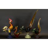 Murano - Venitian Multi Coloured Glass Stylished Bird Figures From The 1960's,