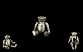 Sterling Silver Pin Cushion in the form of a performing bear, Articulated joints, Marked silver.