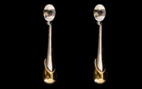 18ct Yellow And White Gold Contemporary Drop Earrings statement drop earrings with French clip