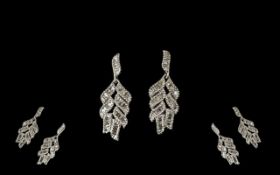 Pair of Diamond 'Feather' Drop Earrings,