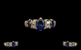 18ct Gold Sapphire and Diamond Set Dress Ring of Attractive and Pleasing Appearance. c.1950's.