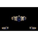 18ct Gold Sapphire and Diamond Set Dress Ring of Attractive and Pleasing Appearance. c.1950's.