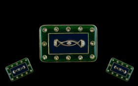 Catherine Popesco Art Deco Style Enamel And Crystal Set Brooch Of rectangular form with pin back