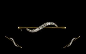 Antique Period - Superb Quality 18ct Yellow Gold Diamond Set Brooch. Marked 18ct Gold.