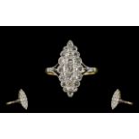 18ct Gold - Marquise Shaped Diamond Set Dress Ring of the 1920's Period, Pleasing Shape.