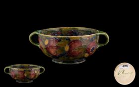 William Moorcroft Signed and Dated 1913 Twin Handle Footed Bowl - 'Ochre Pomegranate' design footed