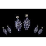 Tanzanite Cluster Drop Earrings, clusters of pear cut tanzanites,